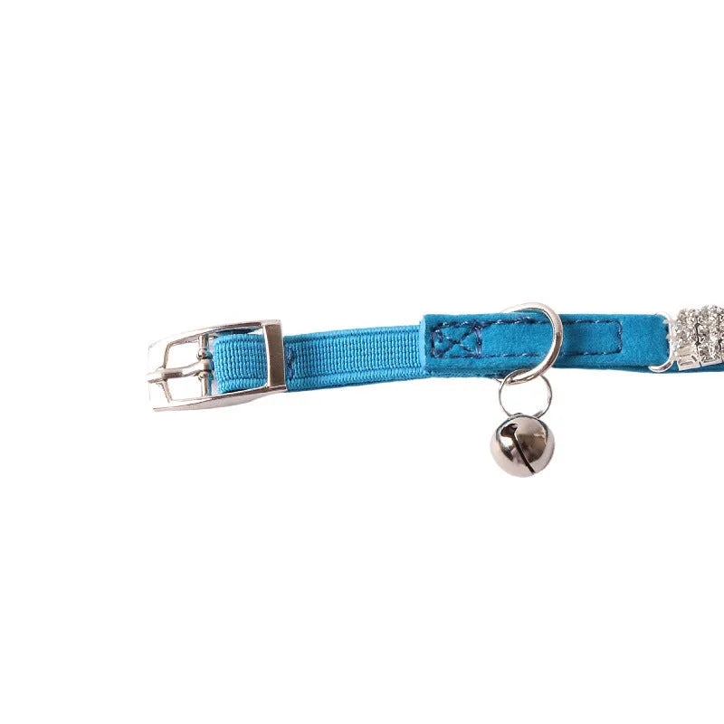 Colourful flannel flocking cat collar with elastic buckle shown in multiple colour options