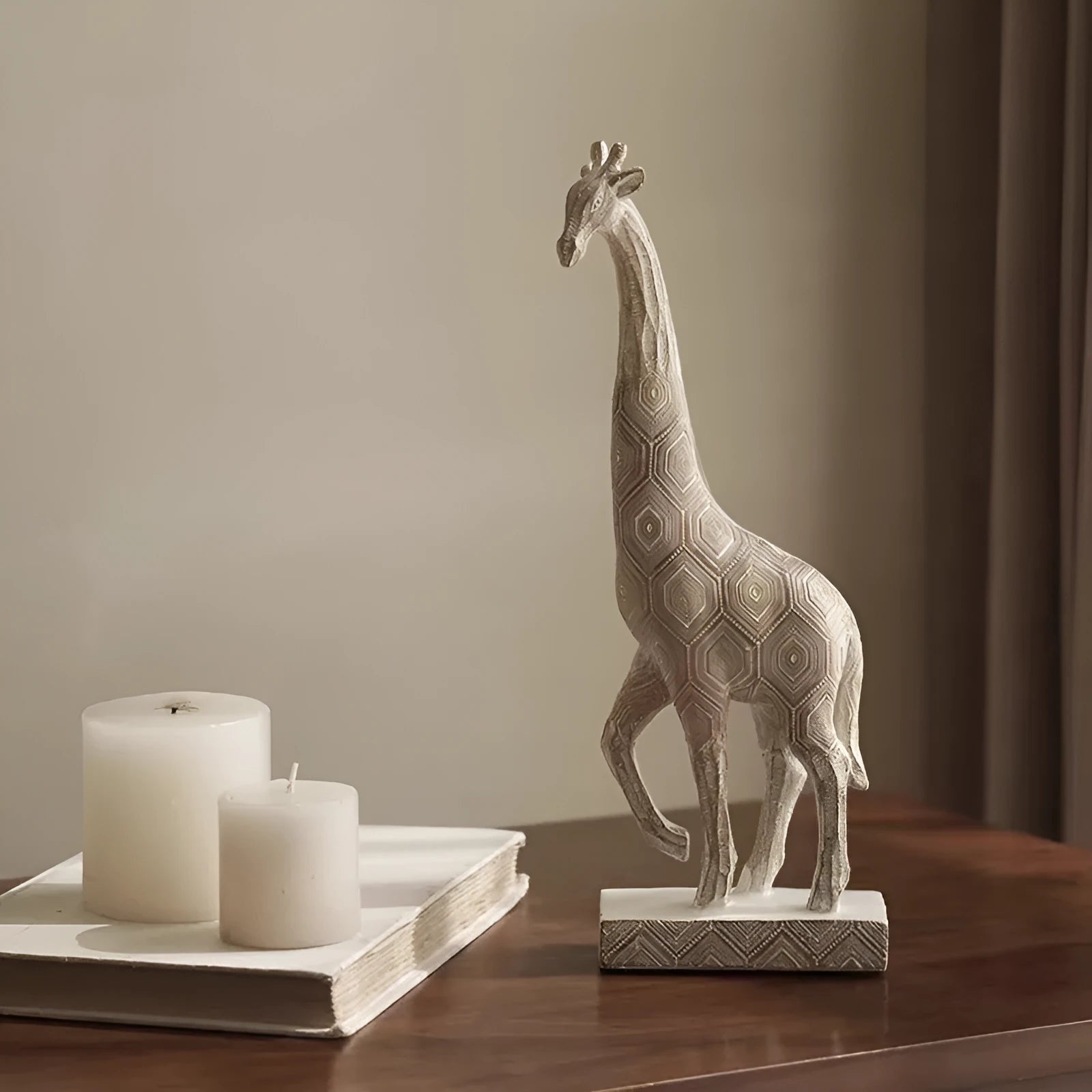 Wood colour European style giraffe ornament resin craft decoration measuring 30.5 cm tall