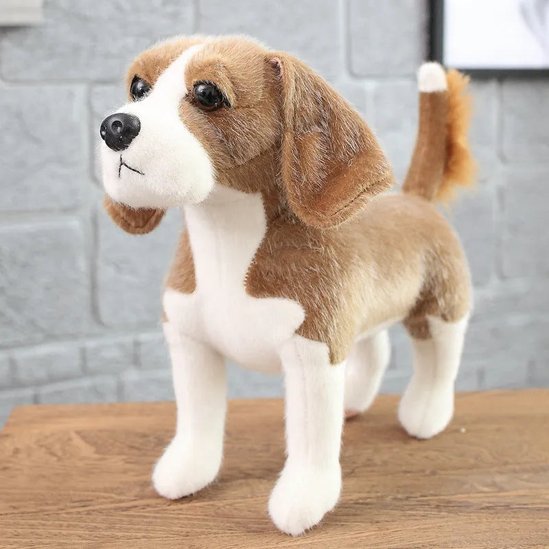 Dressing artificial dog plush toy with mink fur, Bulldog breed, medium size 40-45cm, on white background