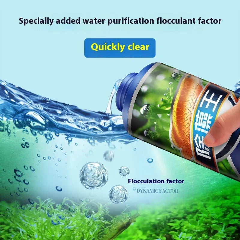 Ecological fish tank and pond algaecide bottle in 300ml, 700ml, or 1100ml sizes for green algae removal