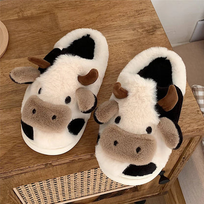 Women's Kawaii Cow Slippers with plush lining and non-slip sole