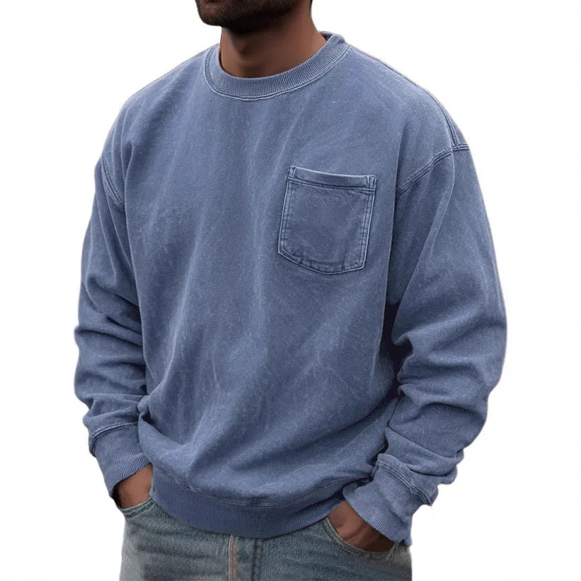 Men's pullover round neck long sleeve sweater in polyester fiber, available in multiple colours