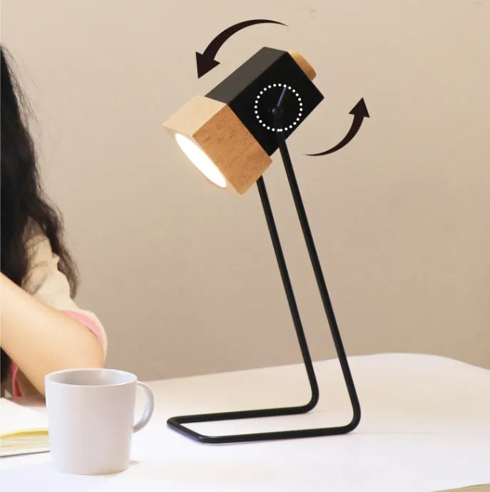 Anti-myopia charging desk lamp with LED light, rubber wood and iron art construction