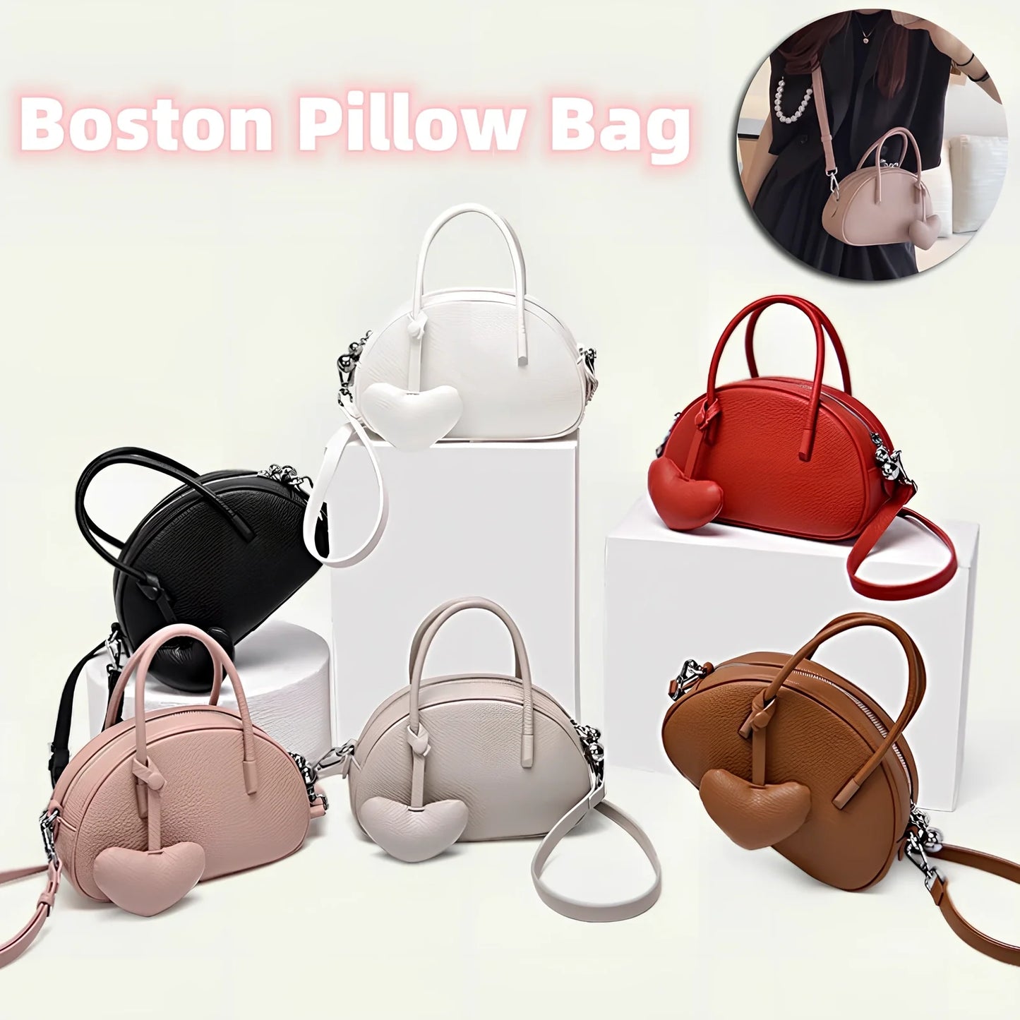 Women's heart-shaped crossbody bag in genuine leather with adjustable strap and zipper compartment