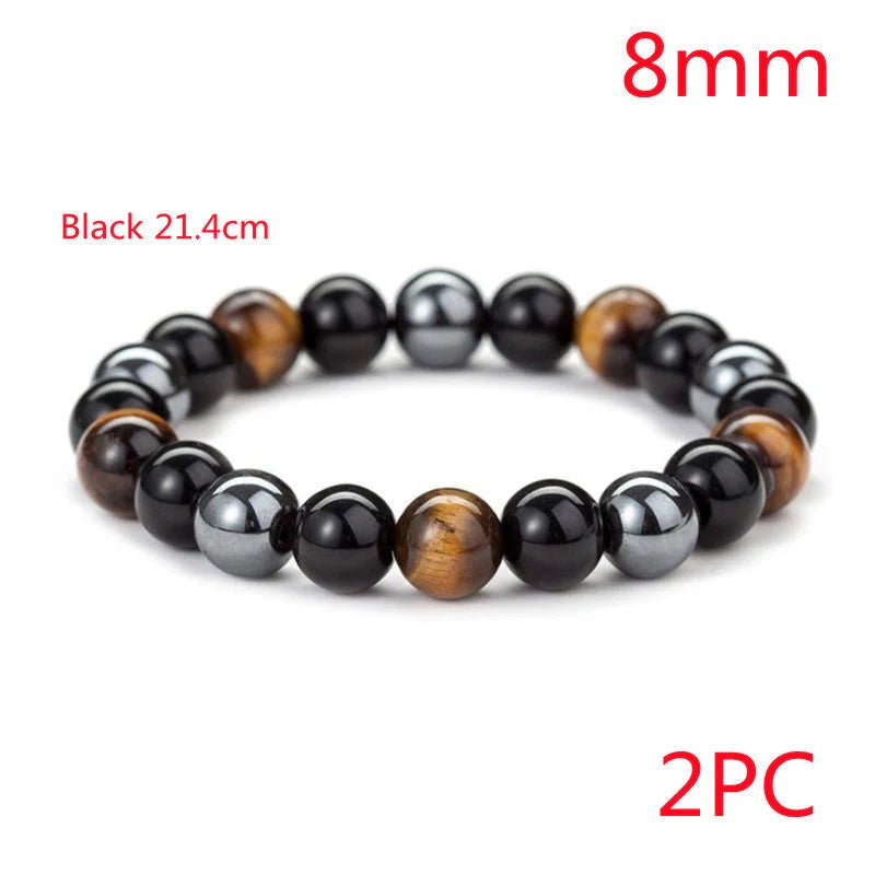 Hand-woven tiger eye stone bracelet in natural colours, showcasing unique texture and geometric design.