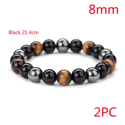 Hand-woven tiger eye stone bracelet in natural colours, showcasing unique texture and geometric design.