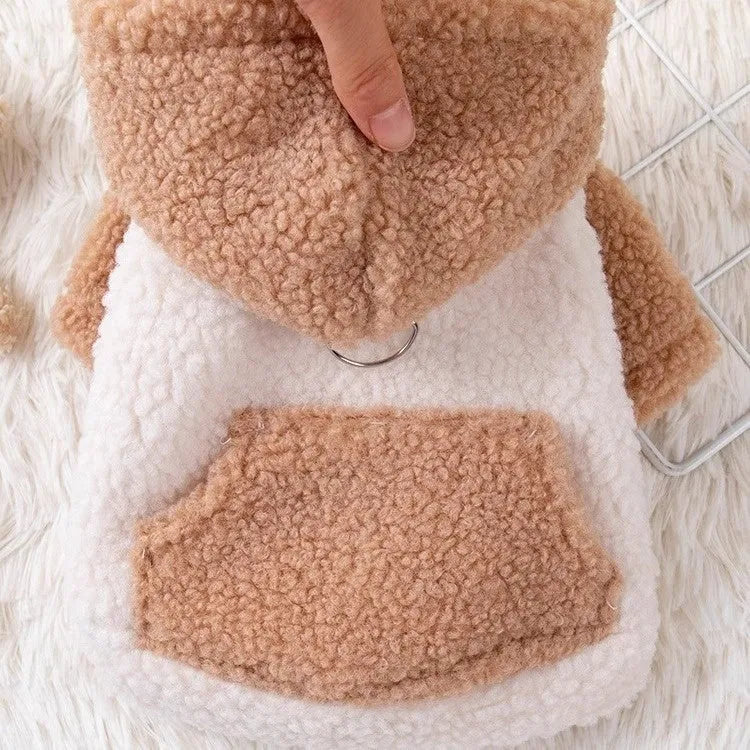 Brown pet hooded cotton-padded coat for dogs with thickened insulation