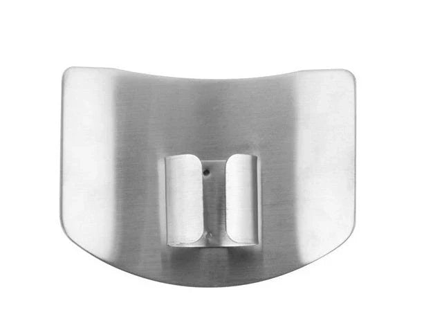 Stainless steel finger guard for safe vegetable cutting, available in single and double finger sizes