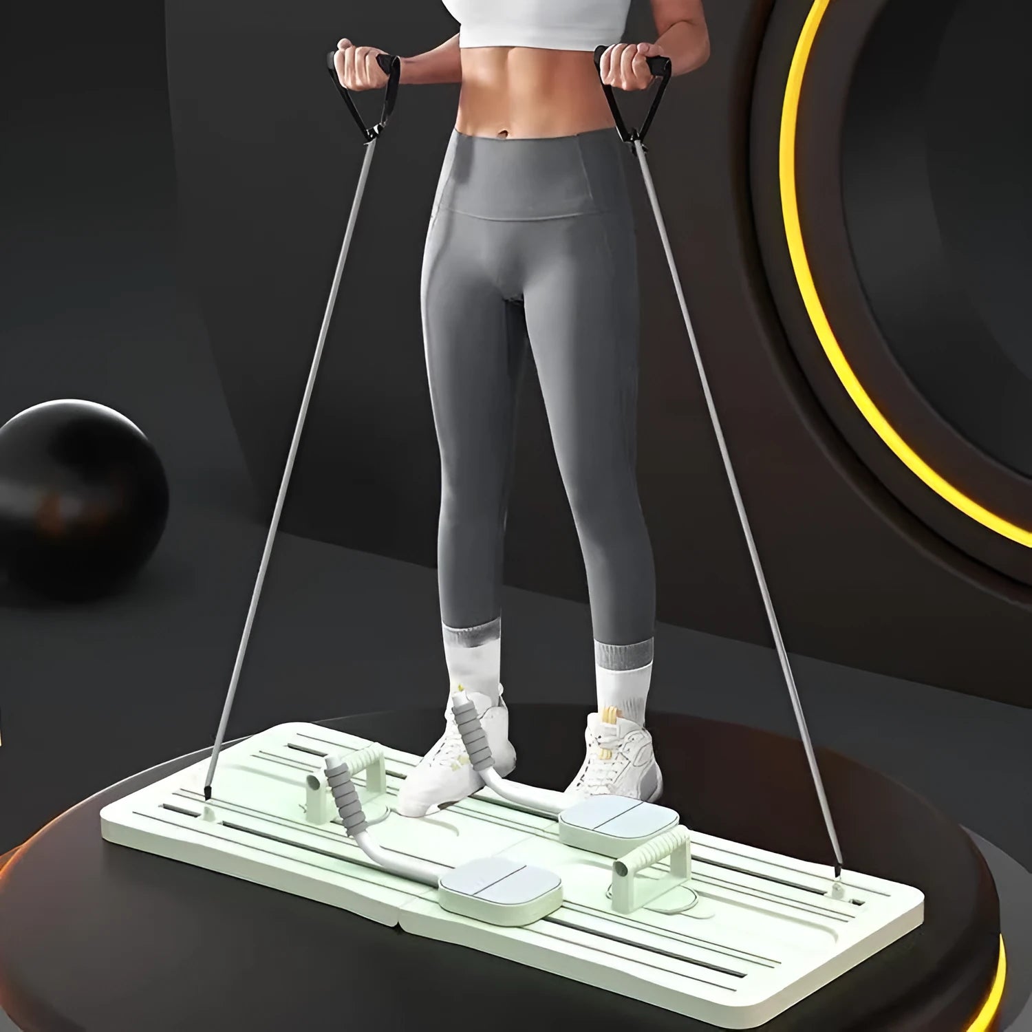 Foldable belly panel fitness board in purple colour showing flat support trainer for abdominal exercises