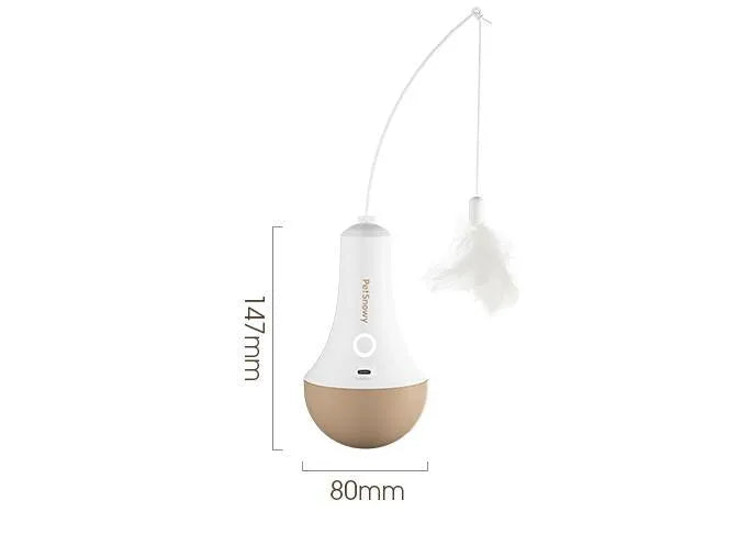 Intelligent tumbler electric cat toy made of ABS plastic with USB Type-C charging port, cat horn attachment, and LED light indicator