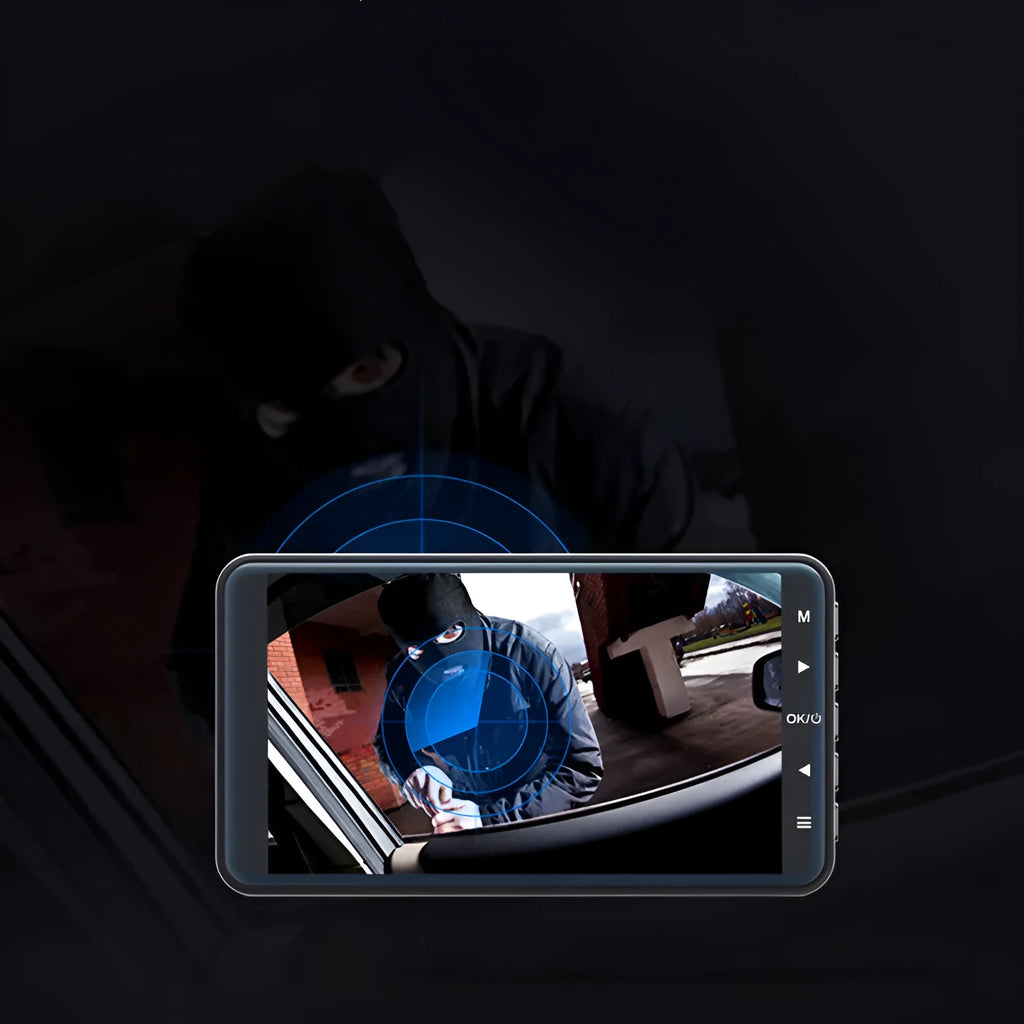 4-inch touch screen dashboard camera with dual lens on adhesive mount