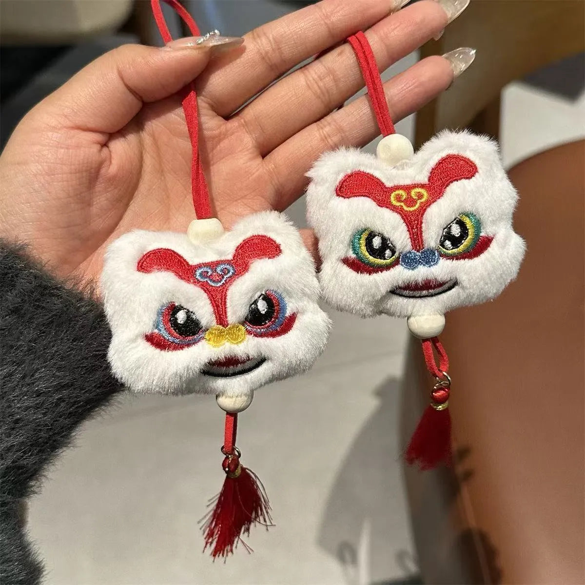 Chinese-style cartoon plush lion keychain ornament with Star Stone decoration in blue colour