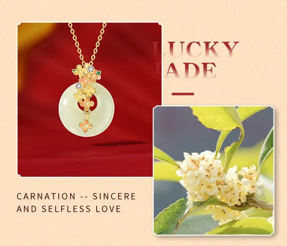925 silver peace buckle necklace with natural Hetian jade pendant and cross chain