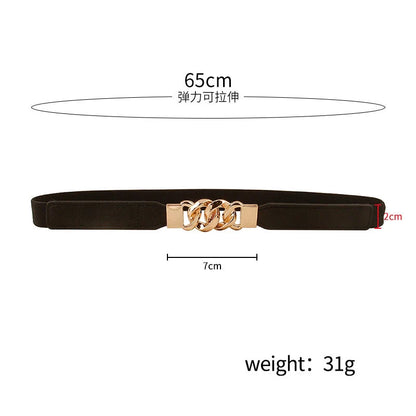 Women's fine leather waistband belt with multi-ring buckle in black, brown, and white