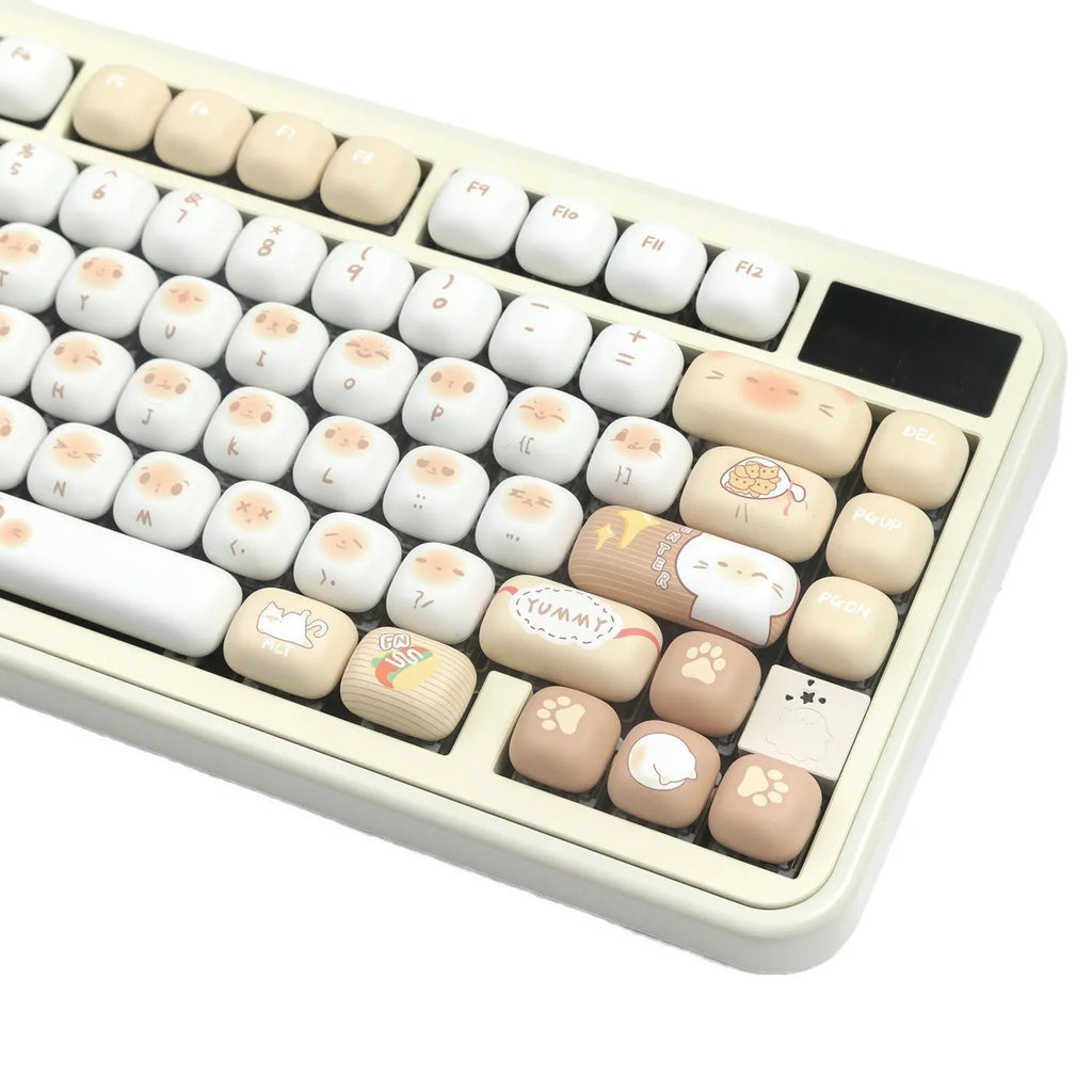 PBT mechanical keyboard keycap set with steampunk cat designs and 7u spacebar