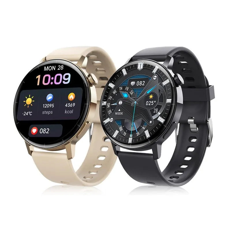 Bluetooth call smartwatch with 1.32 inch round screen and black TPU sport strap on wrist