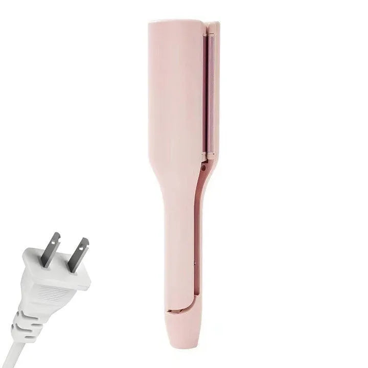32mm French corrugated small curls plywood curling iron in pink with wired design and multiple plug options