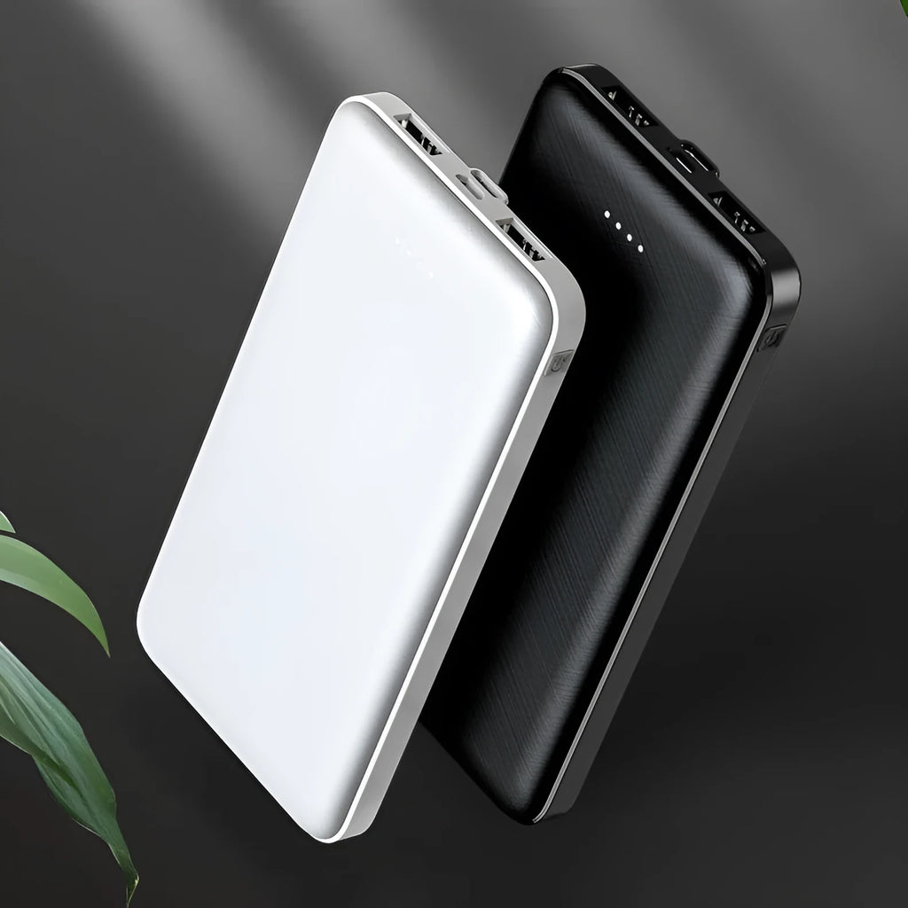 Black 20000 mAh power bank with multi-U port output and plastic shell