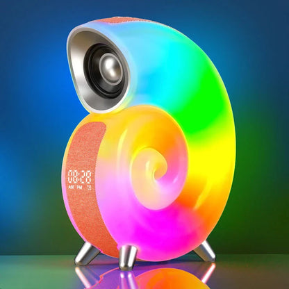 A smart RGB atmosphere light with Bluetooth speaker, alarm clock, and white noise machine for customizable sleep and relaxation.