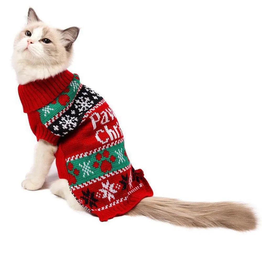 Red acrylic high-necked contrast colour sweater for dogs, sizes XS to XL