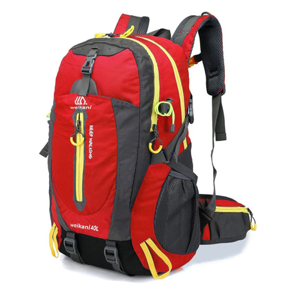 Green 40L hiking backpack with adjustable chest strap and multiple compartments for outdoor sports