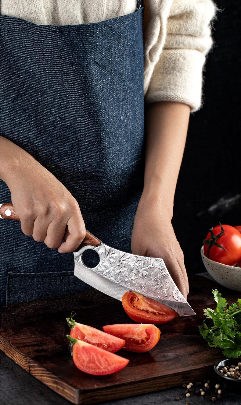 Forged small kitchen knife with anti-rust molybdenum vanadium steel blade and rosewood handle