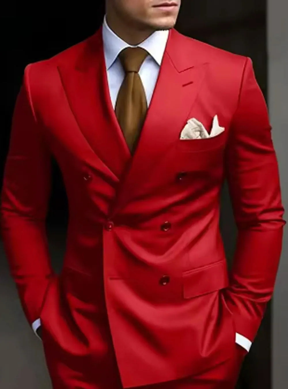 Men's slim fit two-piece suit in grey, jacket and trousers, Korean business style.