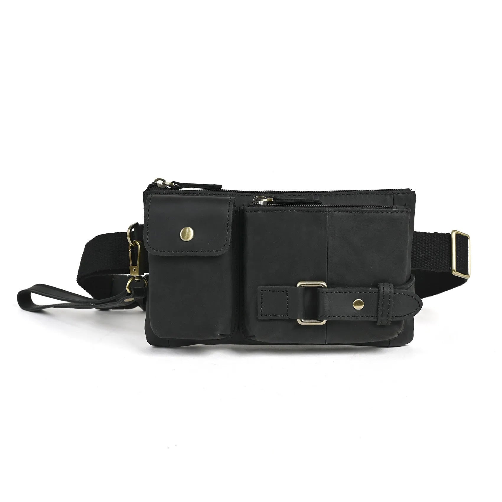 Genuine leather cowhide men's chest bag in solid colour with crossbody strap