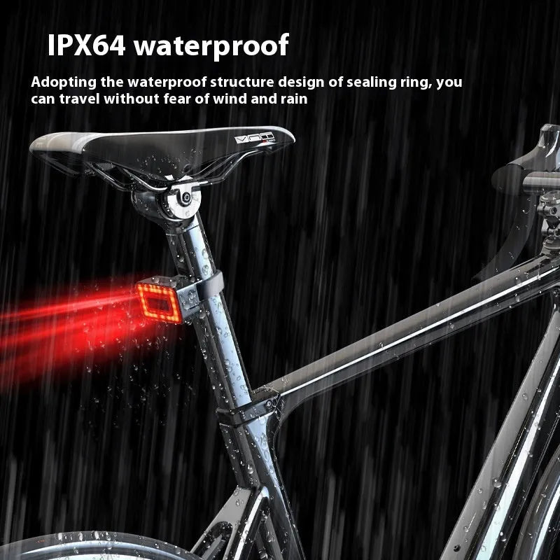Smart millimeter wave radar bicycle taillight with double mounting bracket on a black background.