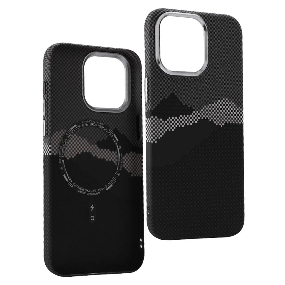 Kevlar carbon fibre texture magnetic phone case for iPhone, shockproof hard PC case with frosted finish, multiple colours