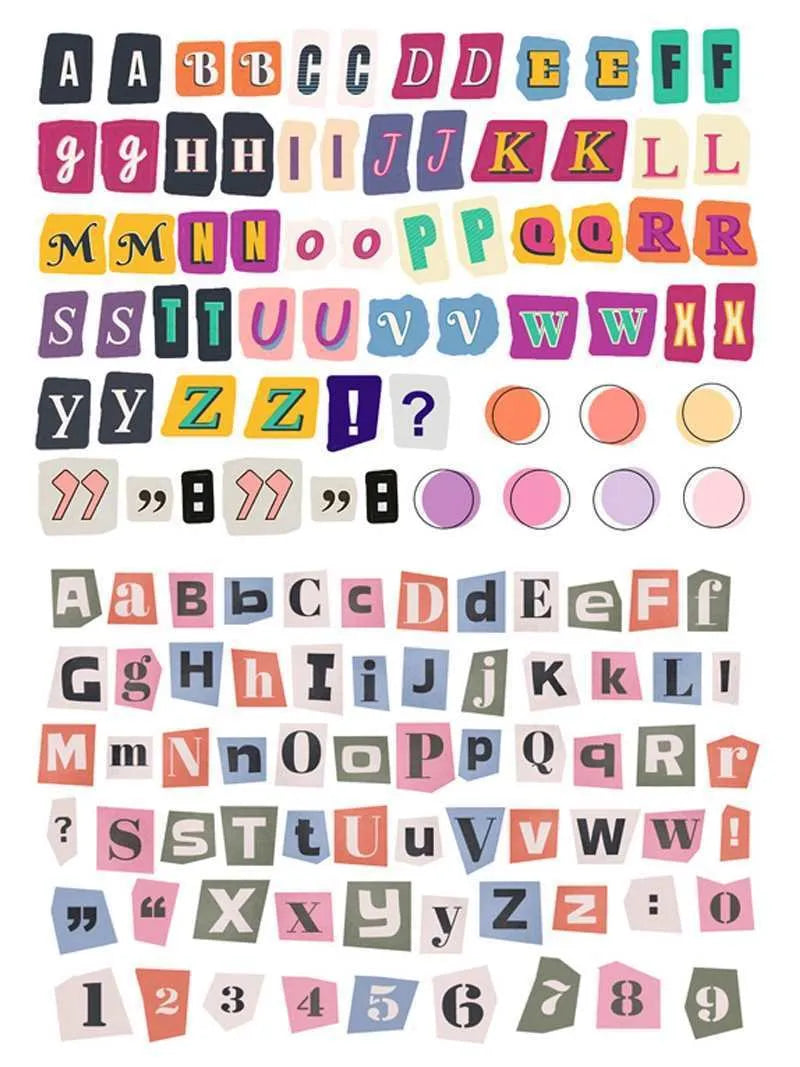 English letters and numbers decoration stickers in cute style with printed design