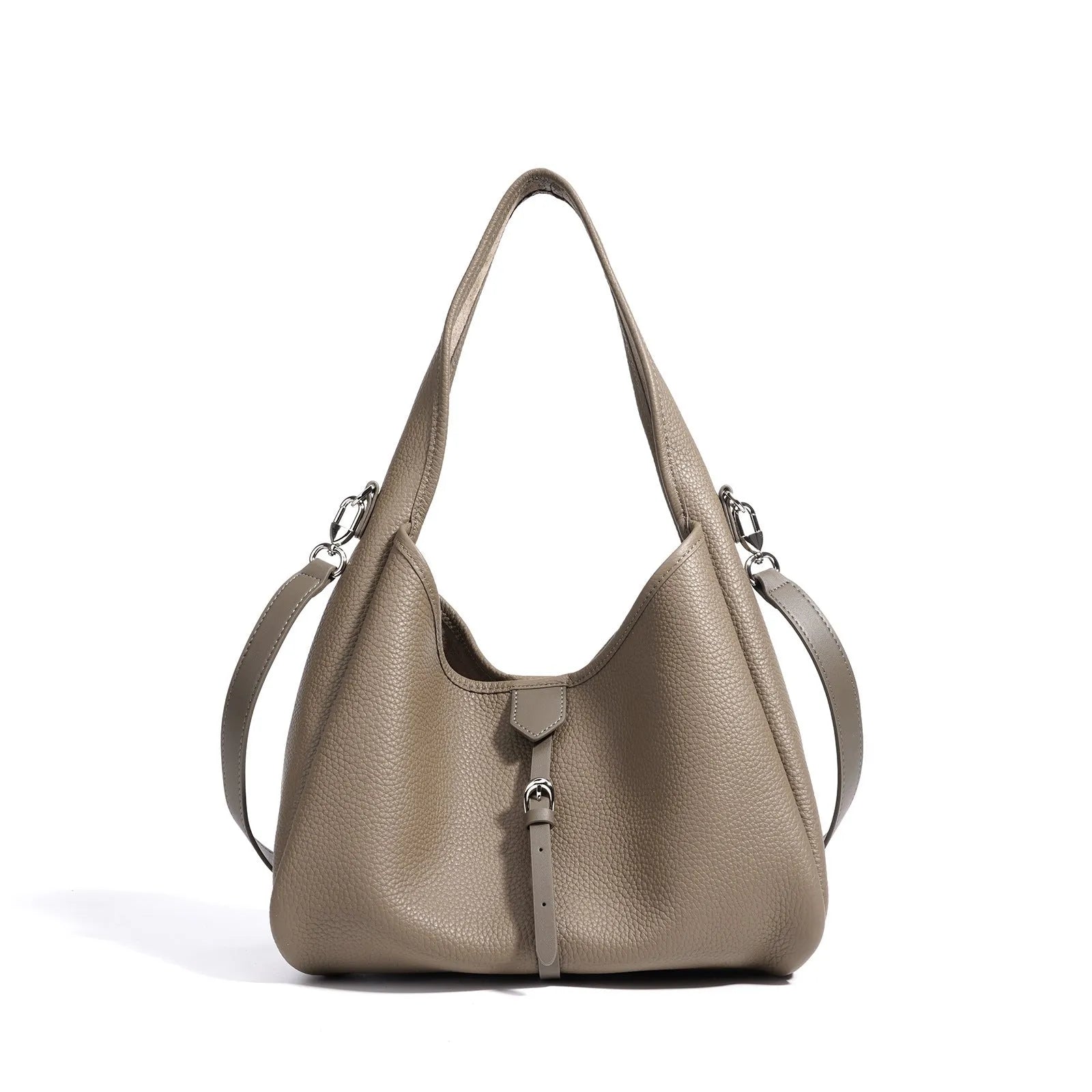 Fashion minimalist single shoulder crossbody handbag in genuine leather, bucket shape, milkshake white colour