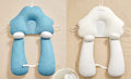 U-shaped baby head pillow in pure cotton, shown in blue and pink colour options.