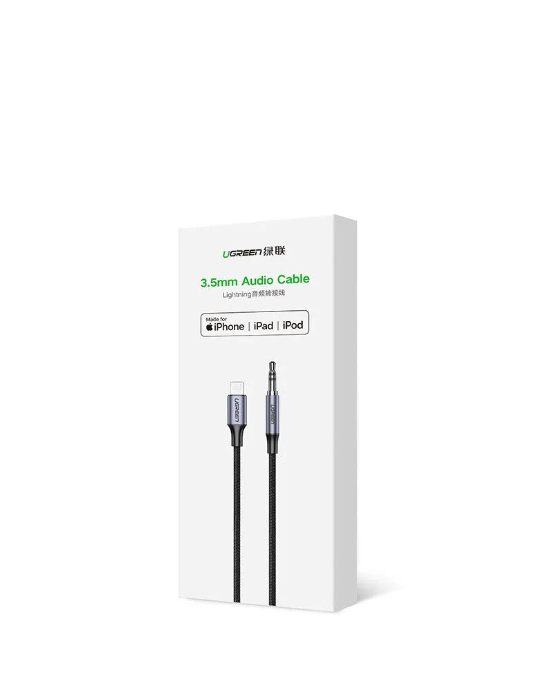 Black Apple Lightning to 3.5mm audio cable for car adapter with shiny silk braid thread