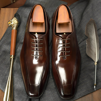 Men's black casual Oxford leather shoes with rubber non-slip sole, low-top breathable design, size EU 37-44