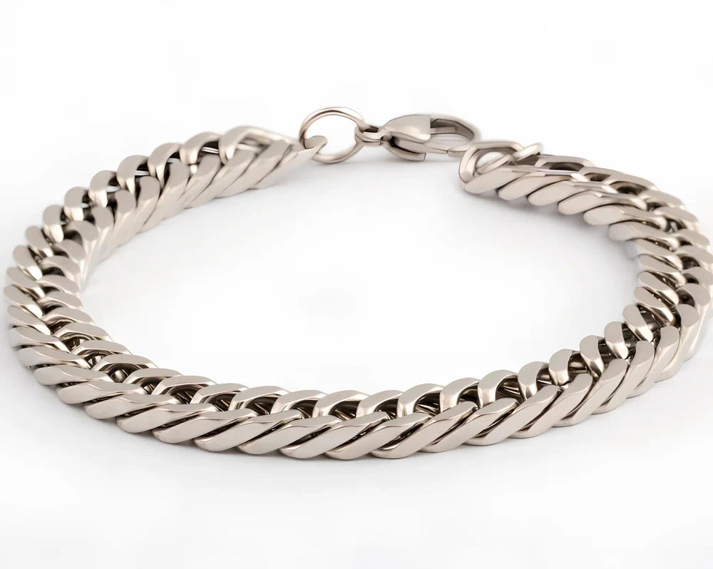 Men's titanium steel bracelet with silver inlay, geometric chain 21.5 cm long and 10 mm wide
