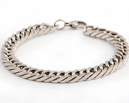Men's titanium steel bracelet with silver inlay, geometric chain 21.5 cm long and 10 mm wide