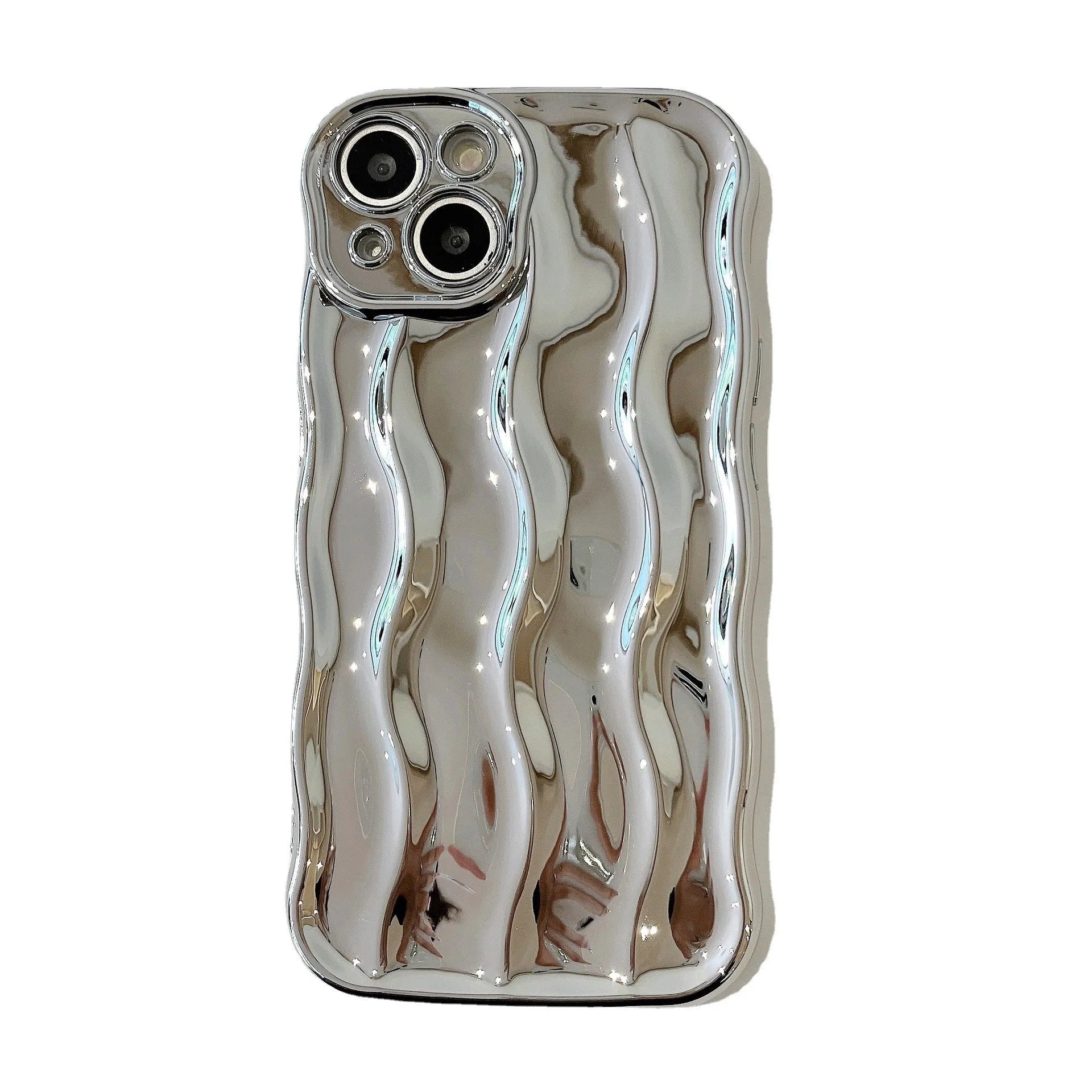 iPhone 17 Pro Max case with electroplated wave stripe pattern on a black TPU back cover.