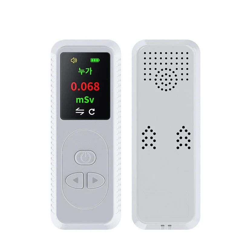 Portable Geiger counter nuclear radiation detector with TFT color display, measures X, gamma, and beta radiation levels