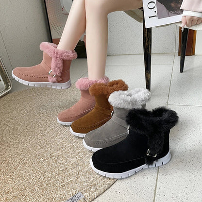 Plush snow boots with suede upper, rubber sole, and artificial fur lining for women's winter wear