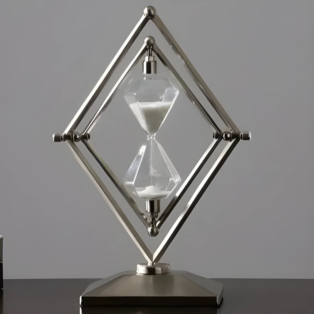 Metal sand clock timer ornament in bronze or silver finish with 15 or 30 minute timing