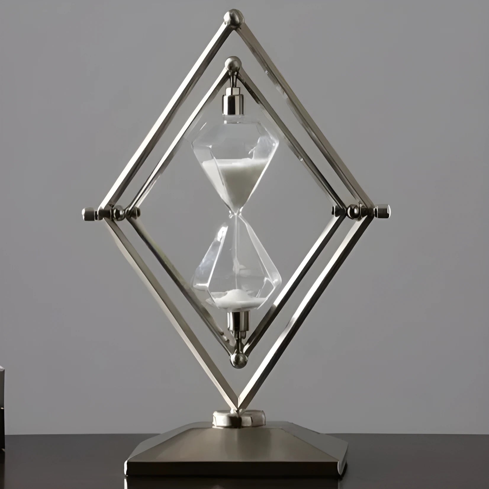 Metal sand clock timer ornament in bronze or silver finish with 15 or 30 minute timing
