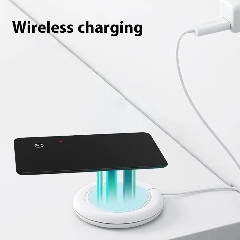 Black wireless charging pet tracker card measuring 85mm by 54mm with NFC feature and hanging hole