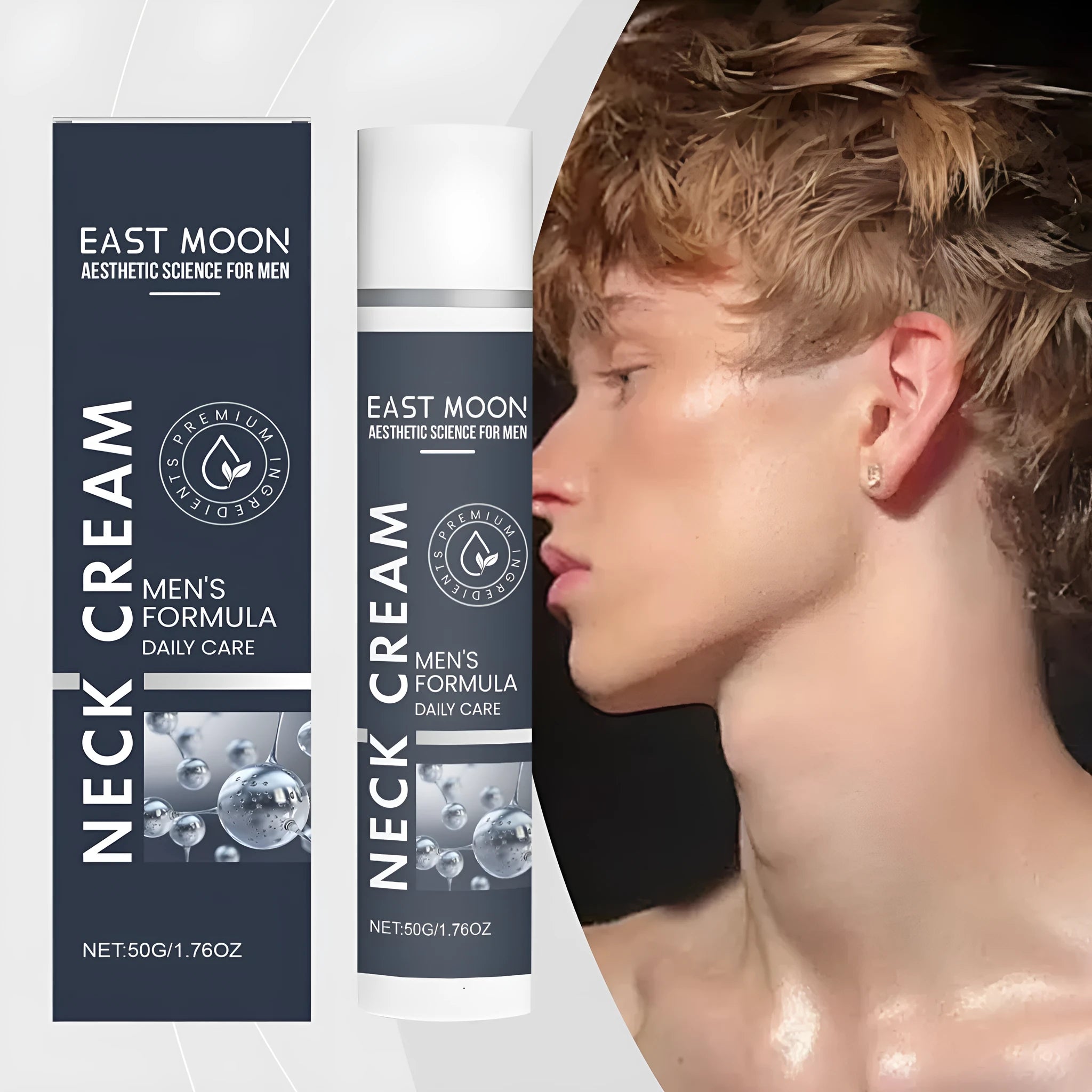 50g tube of men's neck treatment cream with collagen and retinol for the décolletage