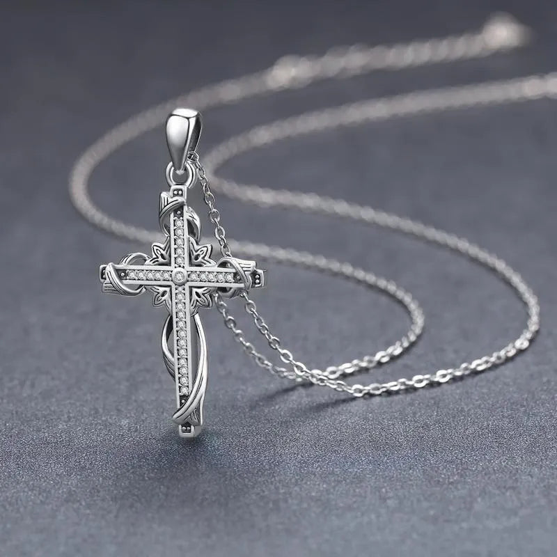 925 sterling silver cross pendant necklace, 26mm by 17.5mm, silver colour for women