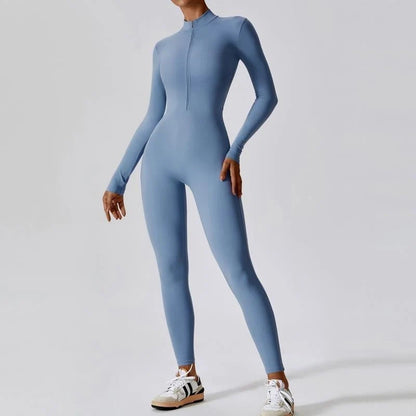 Women's long sleeve seamless jumpsuit for yoga and fitness in various colours
