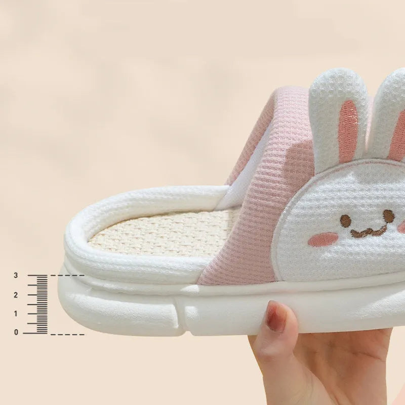 Cute rabbit slippers flip-flops for women and couples with stereoscopic rabbit design, fabric upper, PVC sole, in pink colour