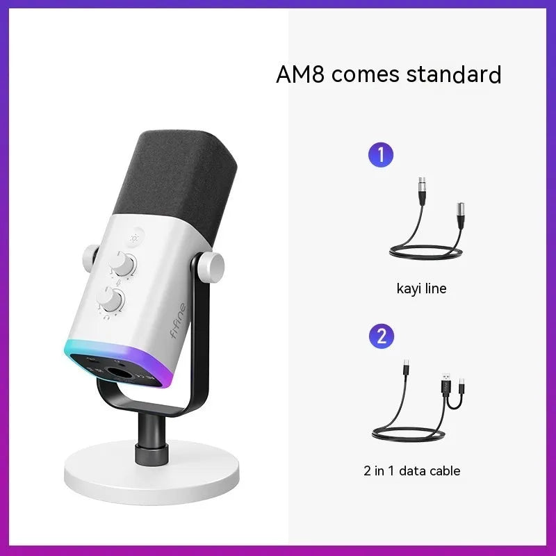 Dynamic noise reduction microphone with XLR cable in black, pink, or white colour with bracket