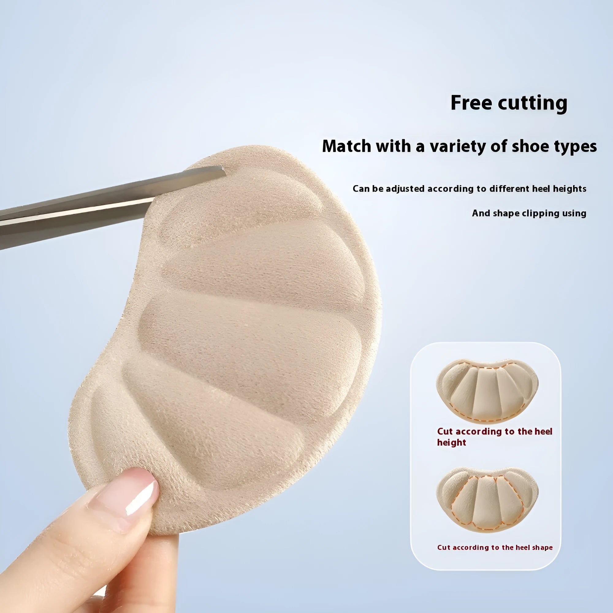 Three pairs of camel-coloured anti-slip heel cushion pads with clip-style design