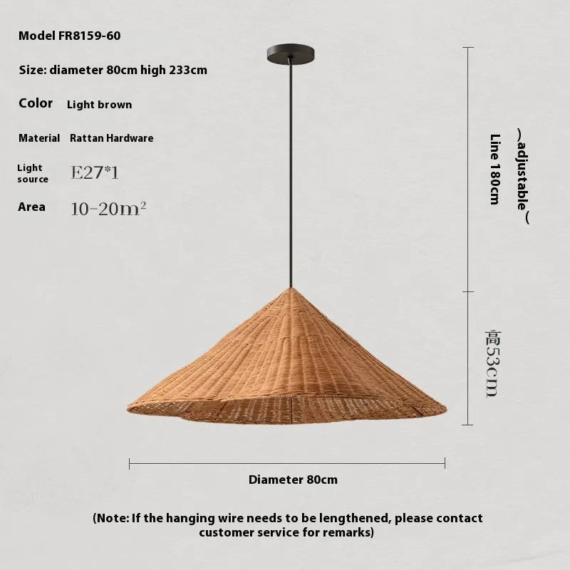 Silent Style rattan woven ceiling lamp in natural colour, shown in a zen-inspired room setting.